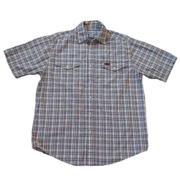 Carhartt Plaid Snap Button Short Sleeve Shirt Size Medium - Picture 2 of 6